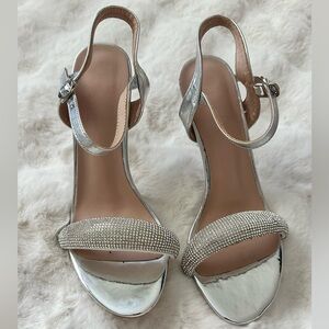 ✨ Silver Rhinestone Strappy Heels – Size EU 40 (US 9.5) ✨